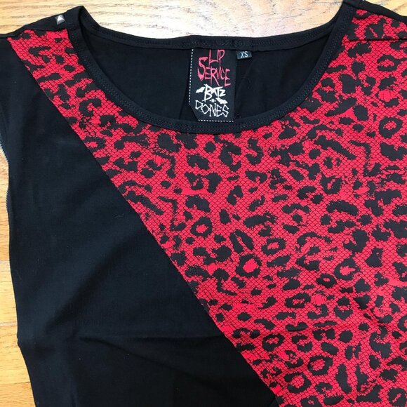 Lip Service Vintage Batz & Bones Punk Goth Y2K Zipper Cheetah Print Top XS - Picture 2 of 8